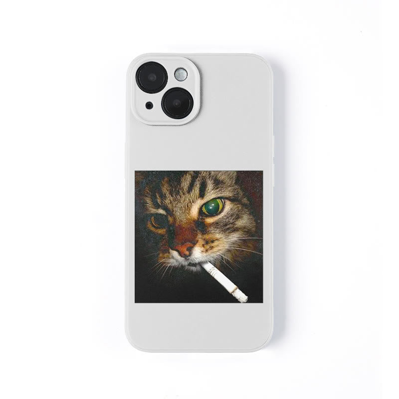 Cat With Cigarette In Mouth Print Phone Case