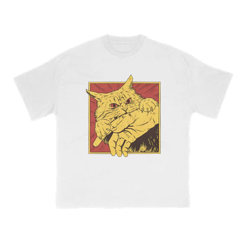 Unisex Cat Biting Hand Print T-shirt