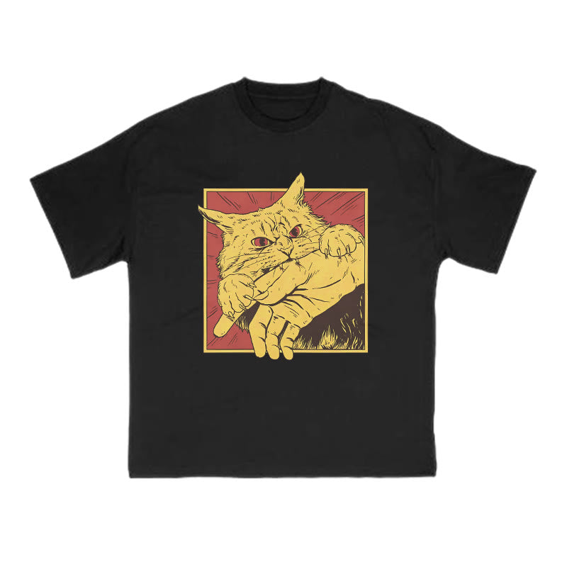 Unisex Cat Biting Hand Print T-shirt