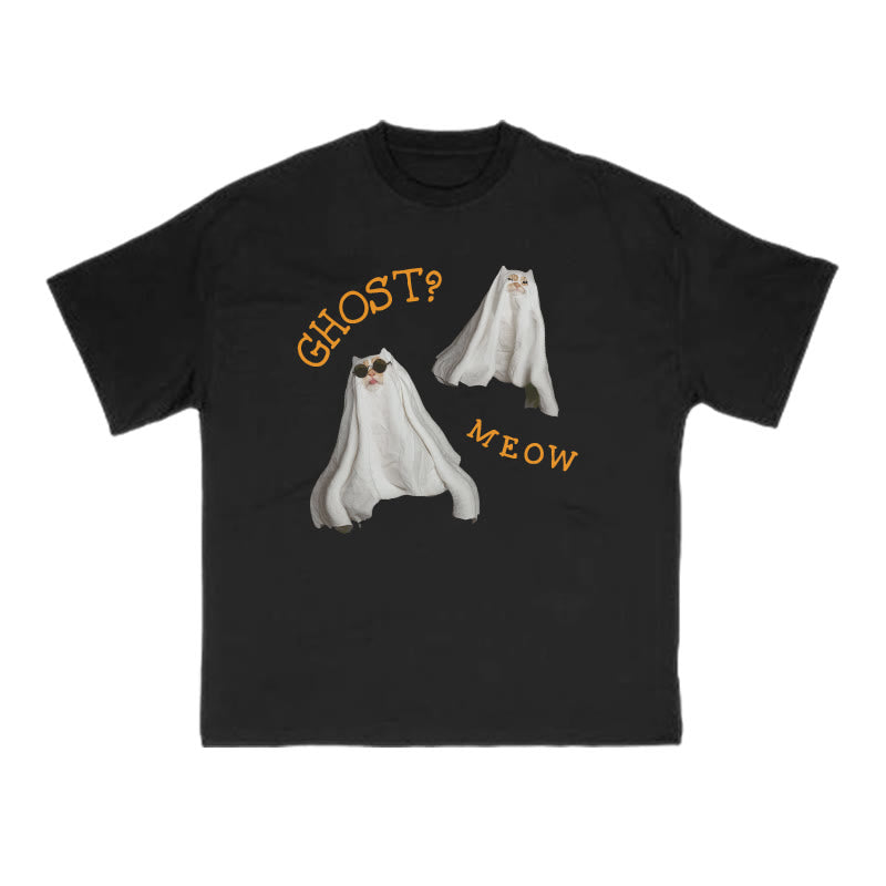 Unisex Ghost Meow Halloween Print T-shirt