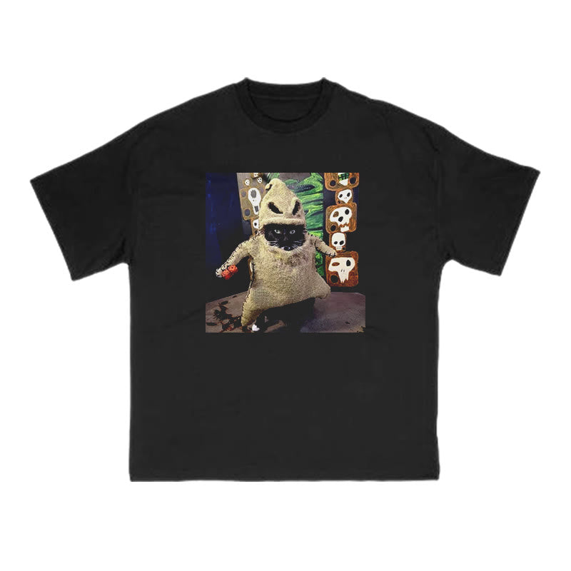Unisex Cat Pretending To Be A Ghost Halloween Print T-shirt
