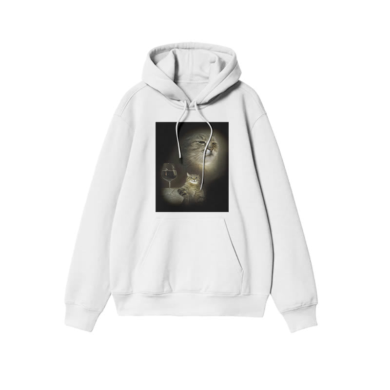 Unisex Cat And Wine Print Hoodie