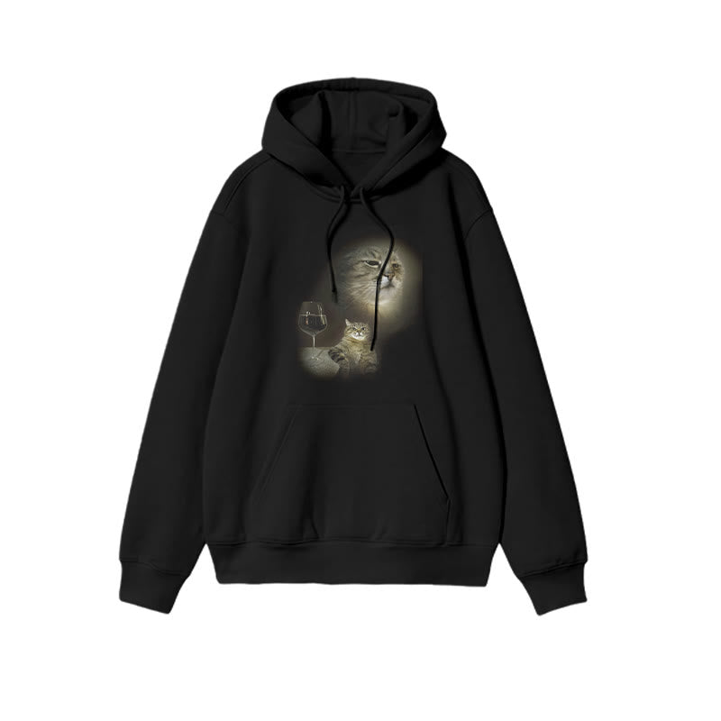 Unisex Cat And Wine Print Hoodie