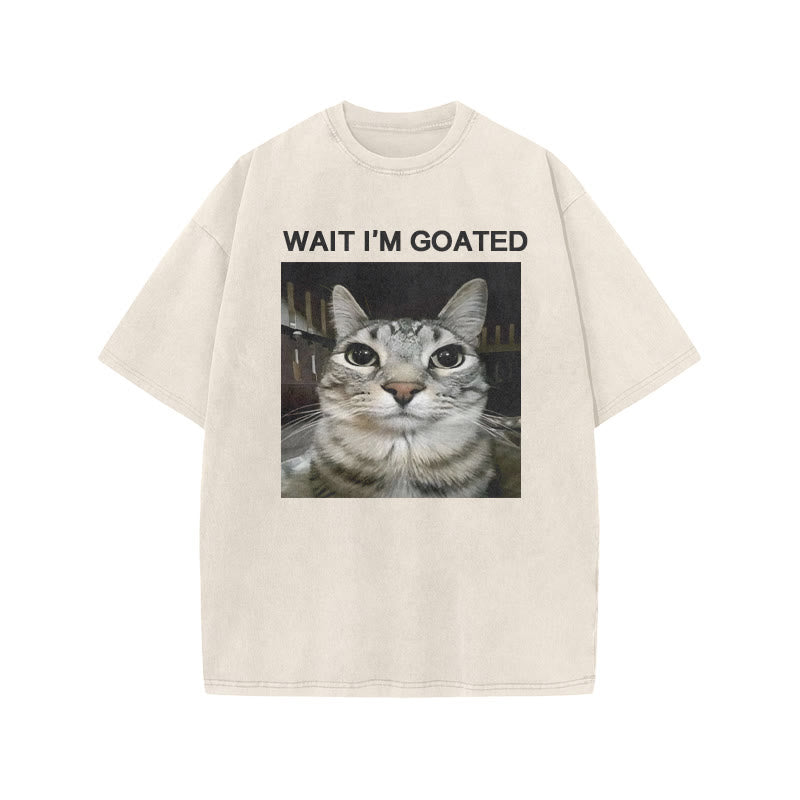 Unisex Wait I'm Goated Meme Print Acid Washed T-shirt