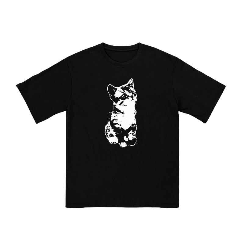 Unisex 100% Cotton Quiet And Well-behaved Cat Print T-shirt