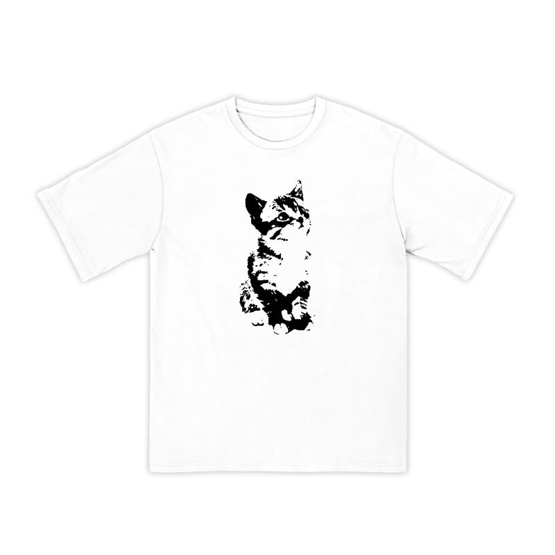 Unisex 100% Cotton Quiet And Well-behaved Cat Print T-shirt