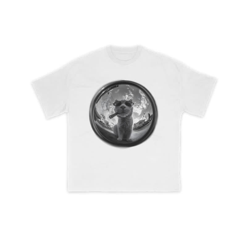 Unisex 100% Cotton Interest Cat Art Print T-shirt