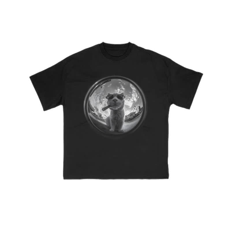 Unisex 100% Cotton Interest Cat Art Print T-shirt