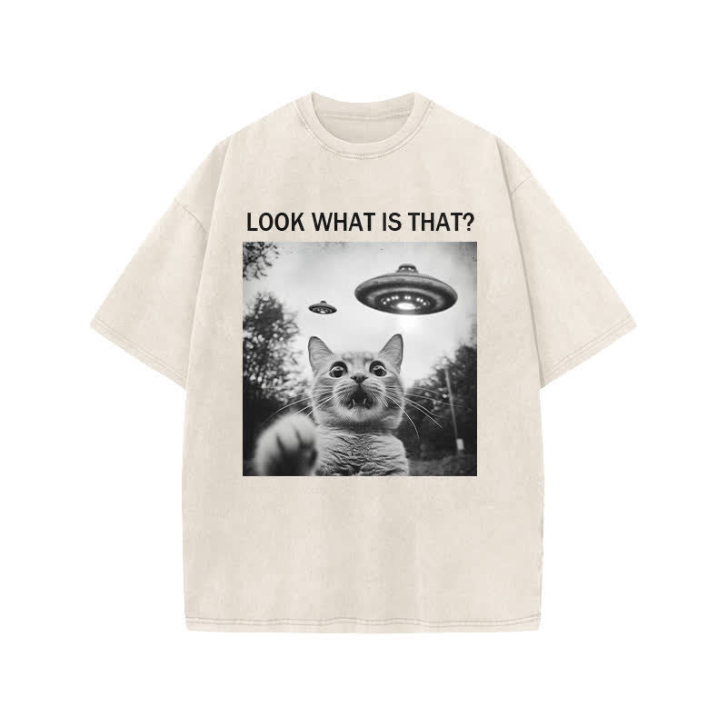 Unisex Panic Cat Art Print Acid Washed T-shirt