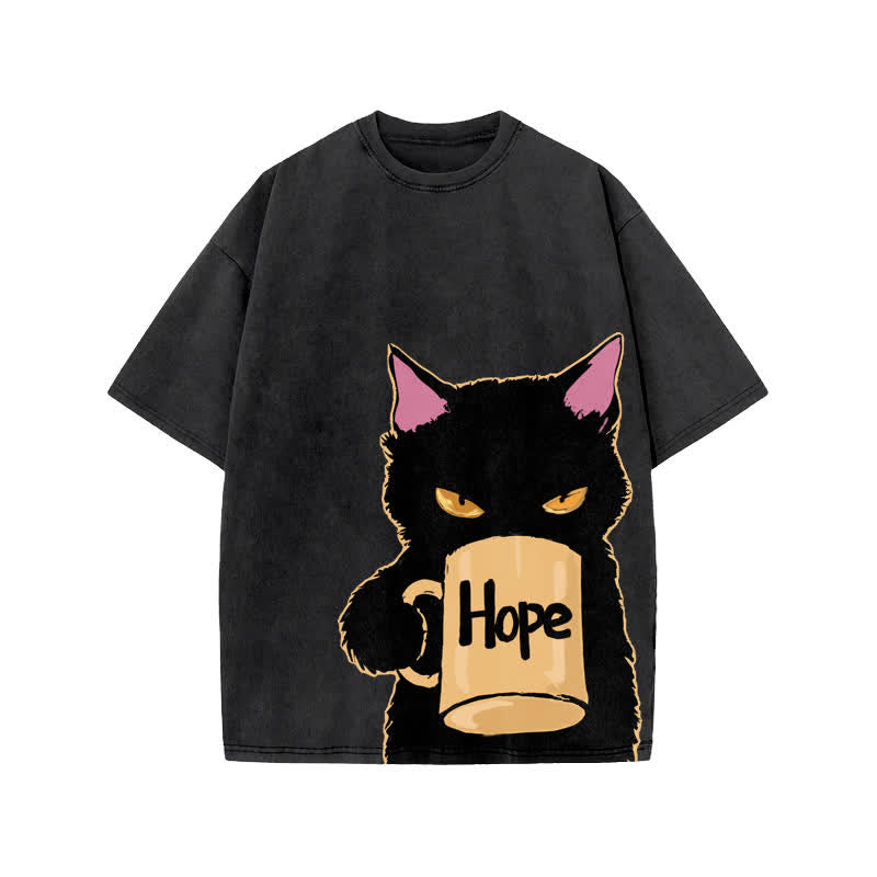 Unisex Hope Cat Art Print Acid Washed T-shirt