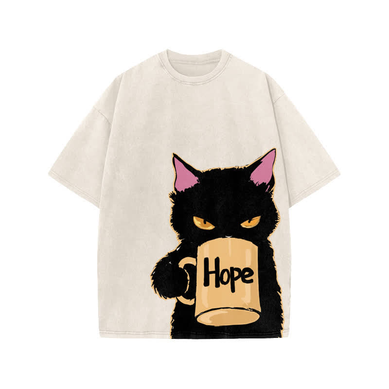 Unisex Hope Cat Art Print Acid Washed T-shirt