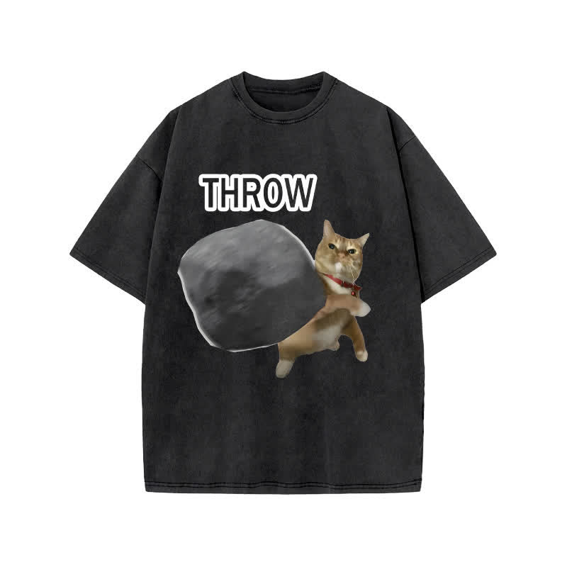 Unisex Violence Cat Art Print Acid Washed T-shirt