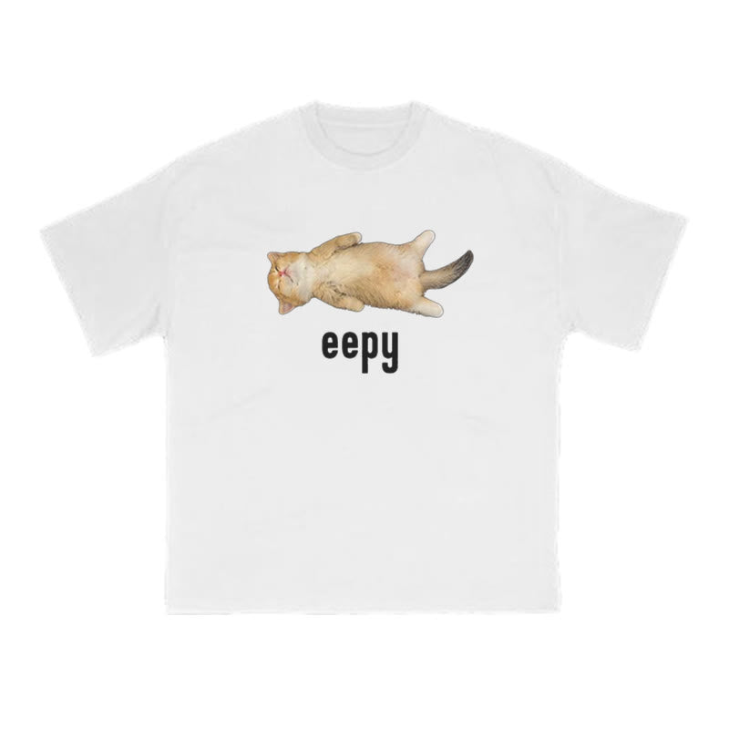 Unisex Funny Eepy Cat Print T-shirt