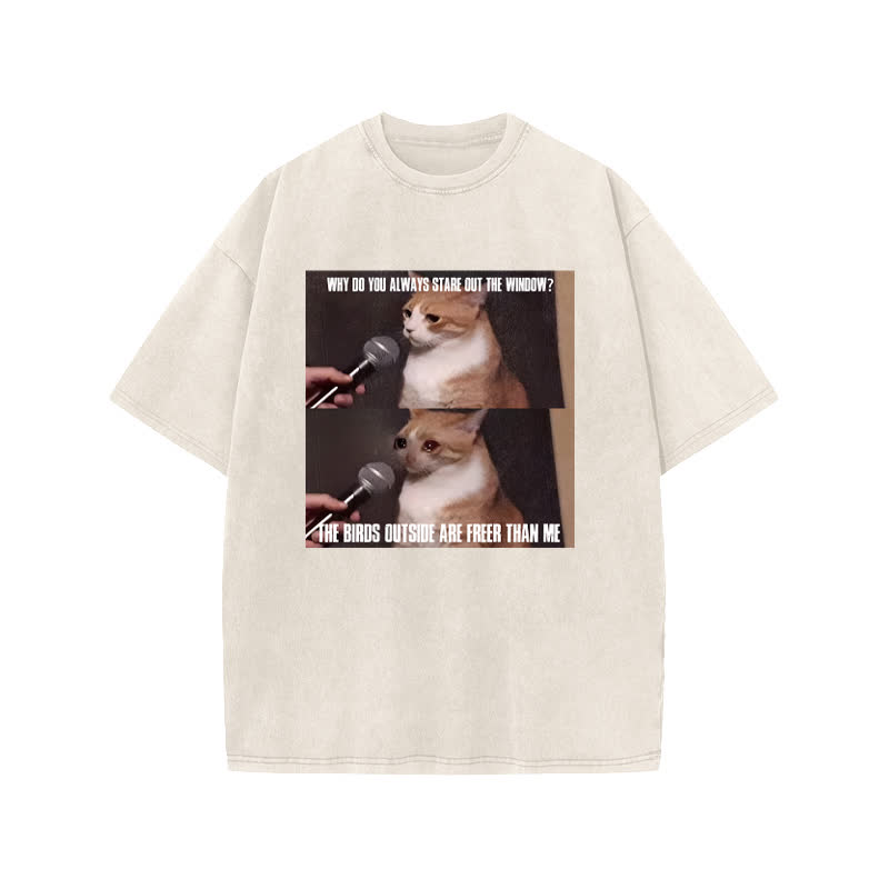 Unisex A Cat With A Story Print Acid Washed T-shirt