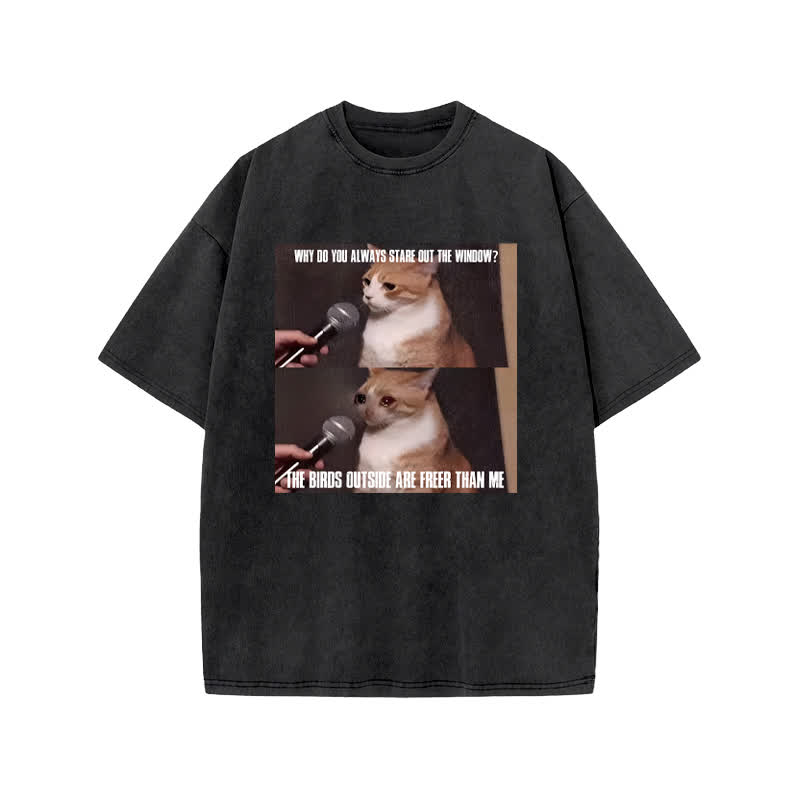 Unisex A Cat With A Story Print Acid Washed T-shirt
