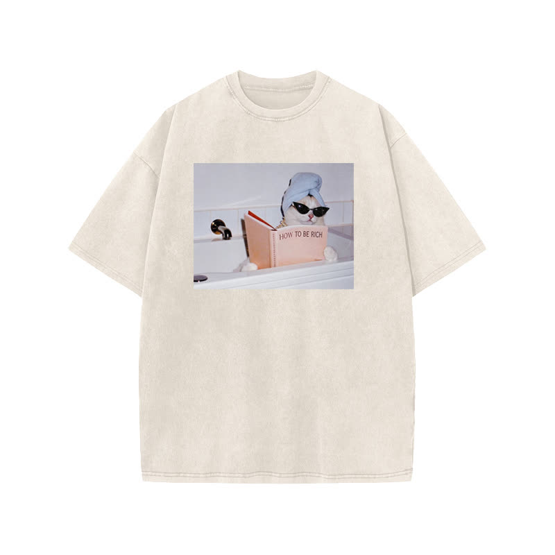 Unisex How To Be Rich Print Acid Washed T-shirt