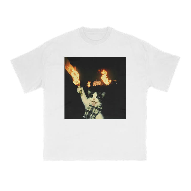 Unisex Mischievous Cat Print T-shirt