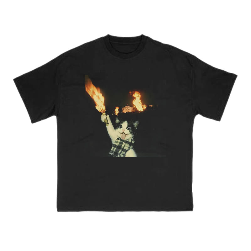 Unisex Mischievous Cat Print T-shirt