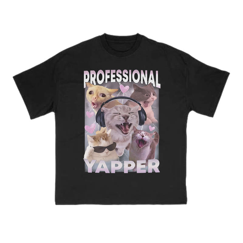 Unisex Professional Yapper Cat Print T-shirt