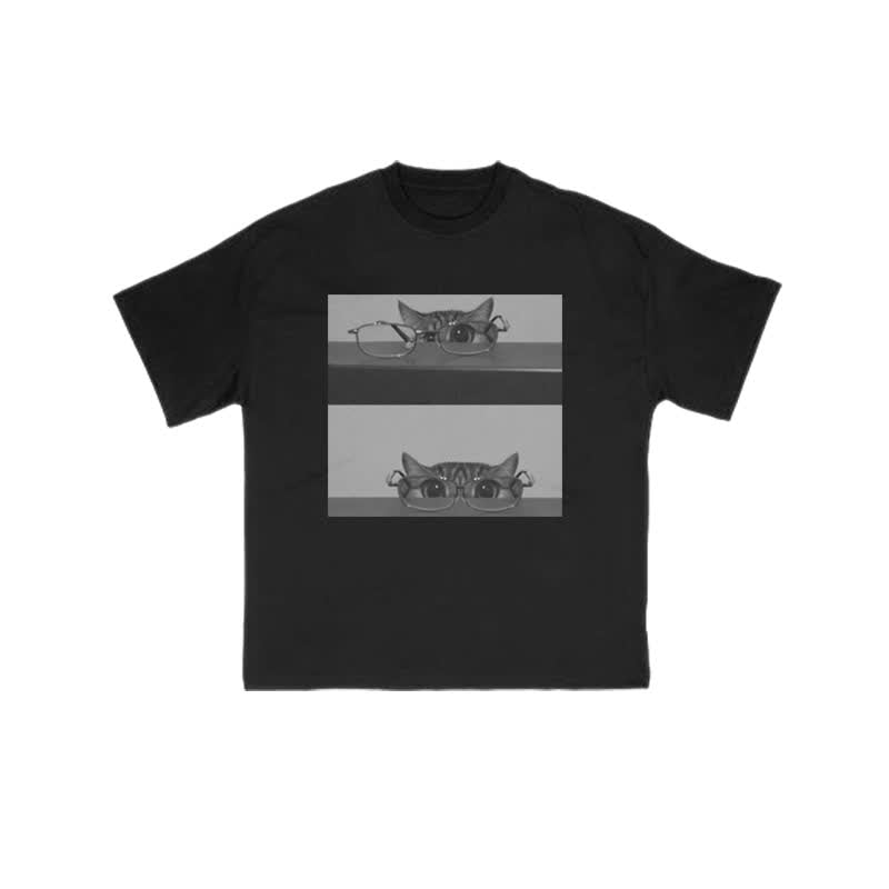 Unisex 100% Cute Cat Glasses Print T-shirt