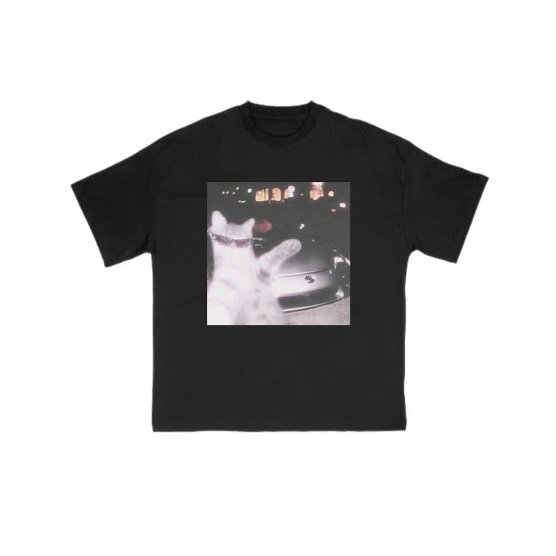 Unisex 100% Rich Cat Who Loves To Show Off Glasses Print T-shirt