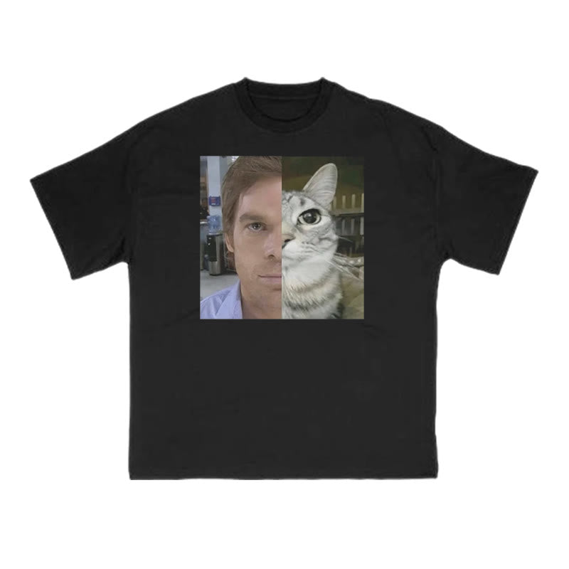 Unisex Patchwork Cat Print T-shirt