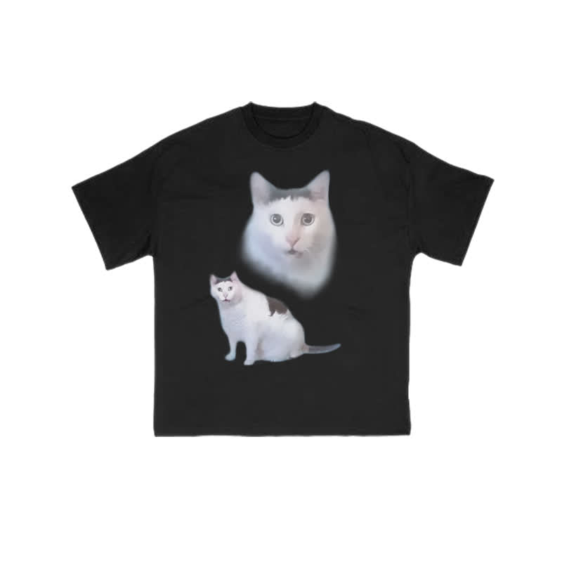 Unisex Confused Cat Print T-shirt