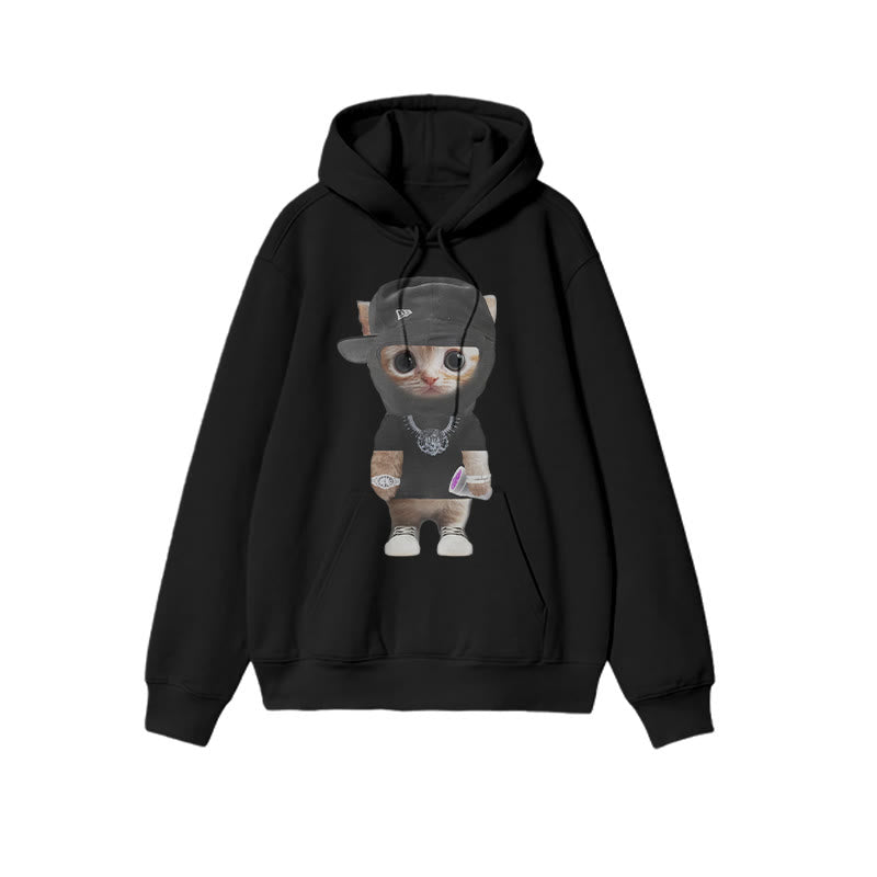 Unisex Street Style Cat Print Hoodie