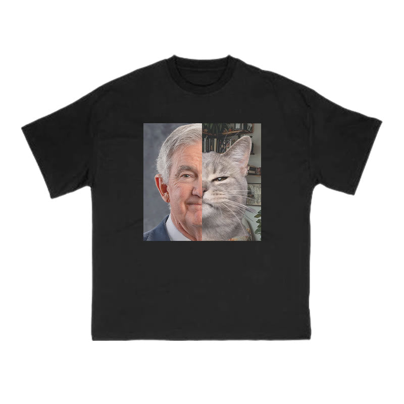 Unisex Cute Cat Patchwork Print T-shirt