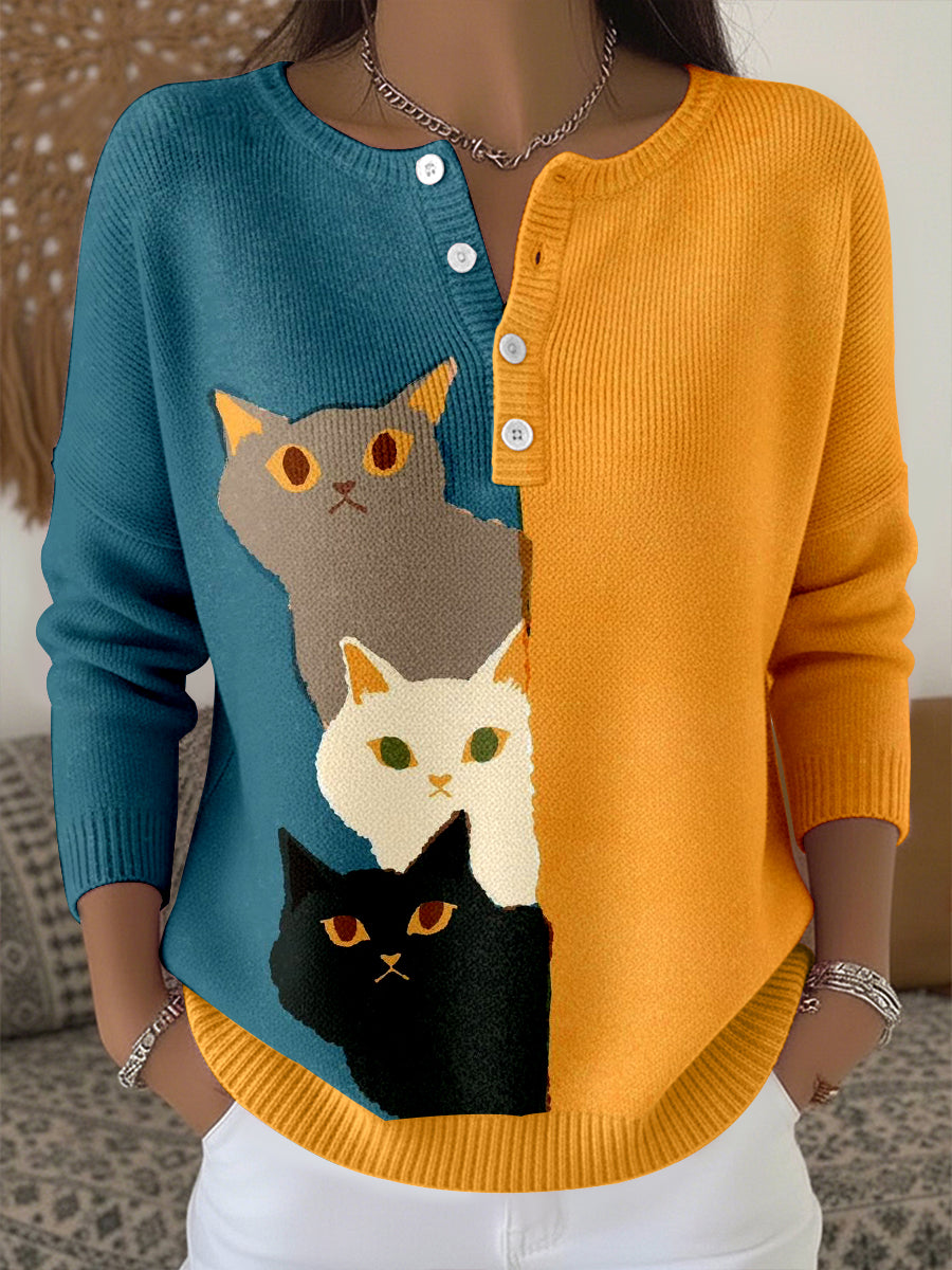 Women's Cute Cats Pattern Cozy Knit Top