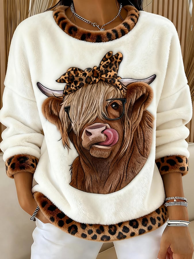 Women's Animal Highland Cow Print Sweatshirt