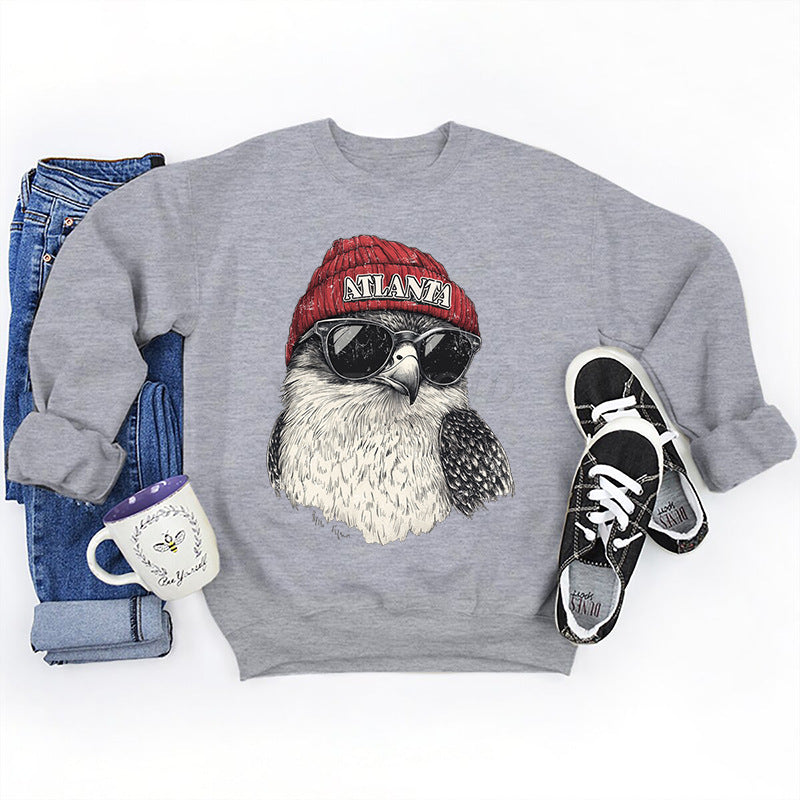 Football team-themed printed loose-fitting crewneck sweatshirt for autumn and winter