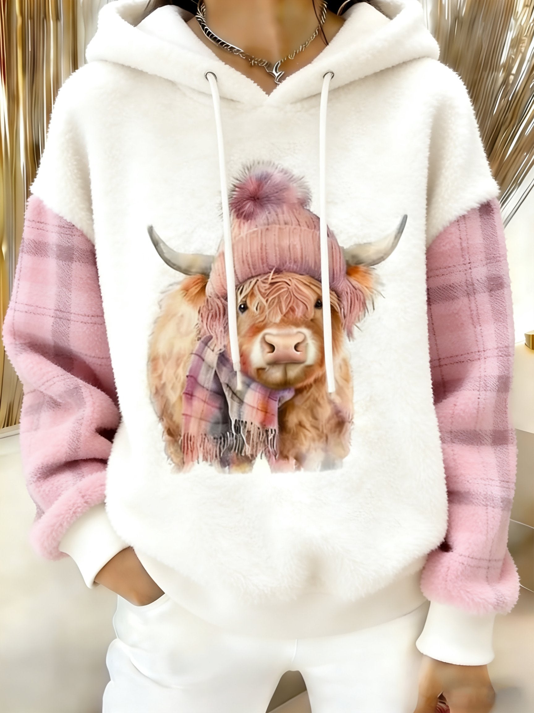 Women's Highland Cow Print Flannel Sweatshirt
