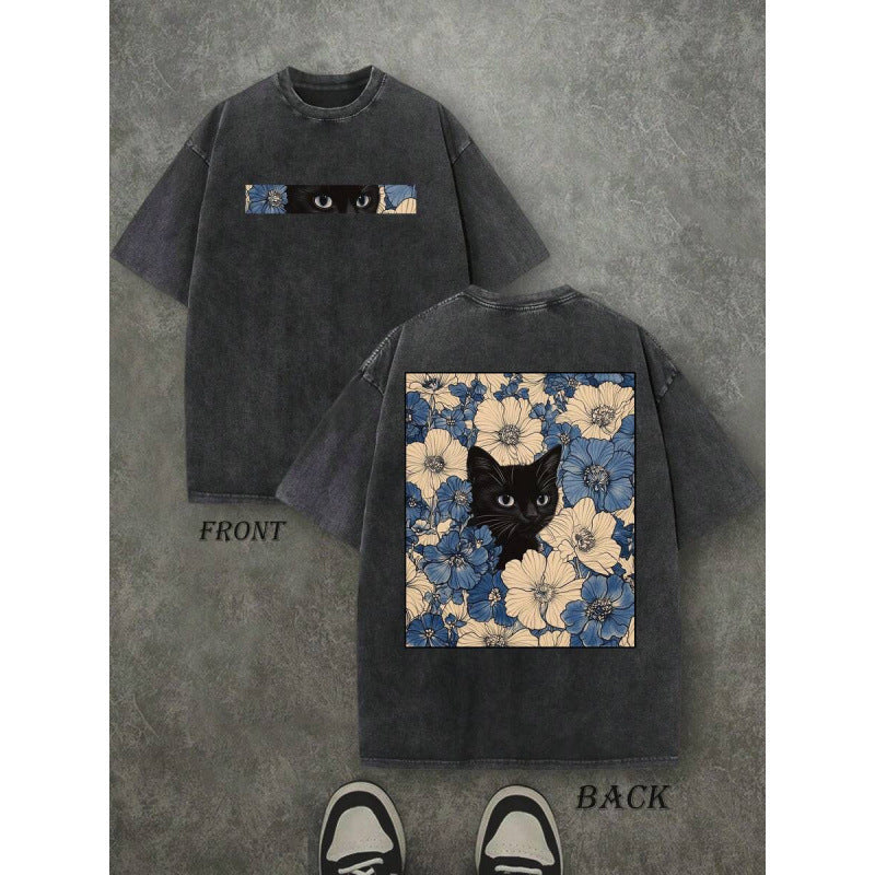 Unisex cat-themed short-sleeved T-shirt