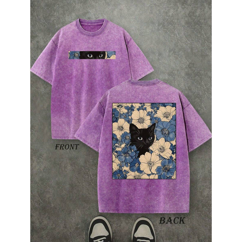 Unisex cat-themed short-sleeved T-shirt