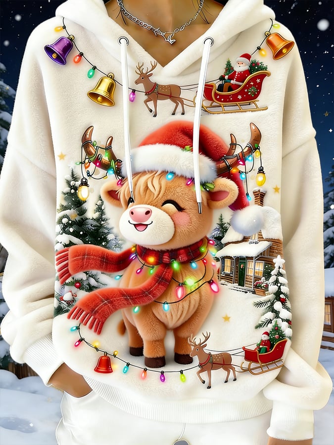 Sweat-shirt imprimé denim Highland pour femme, motif Noël 