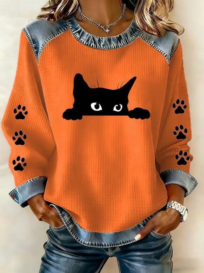 Women's waffle-knit hoodie for cat lovers