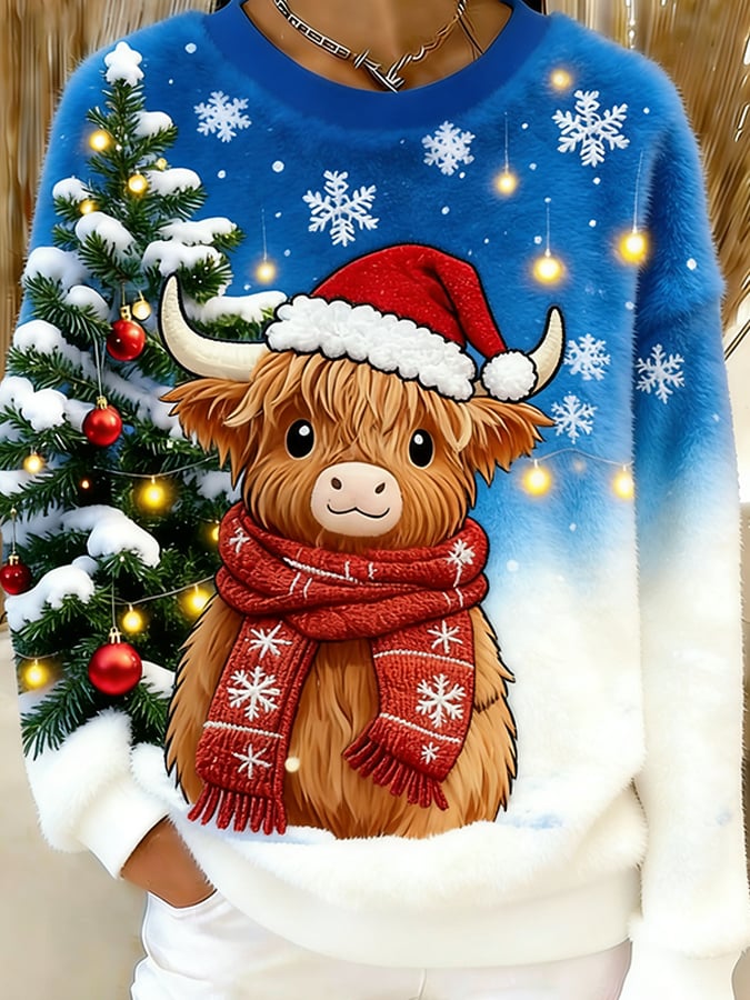 Women's Animal Print Highland Cow Sweatshirt